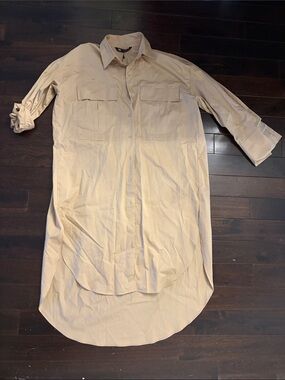 Zara Beige Longline Button-Down Shirt